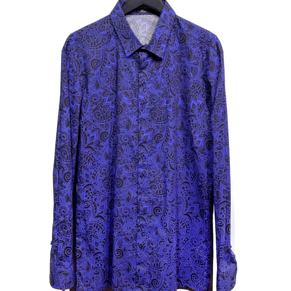 Versace Blue Brown Paisley Patterns Cotton Shirt